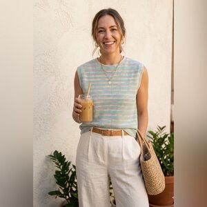 Haptics Holly Harper Pastel Space Dye Knit Sleeveless Top Sweater Vest Medium